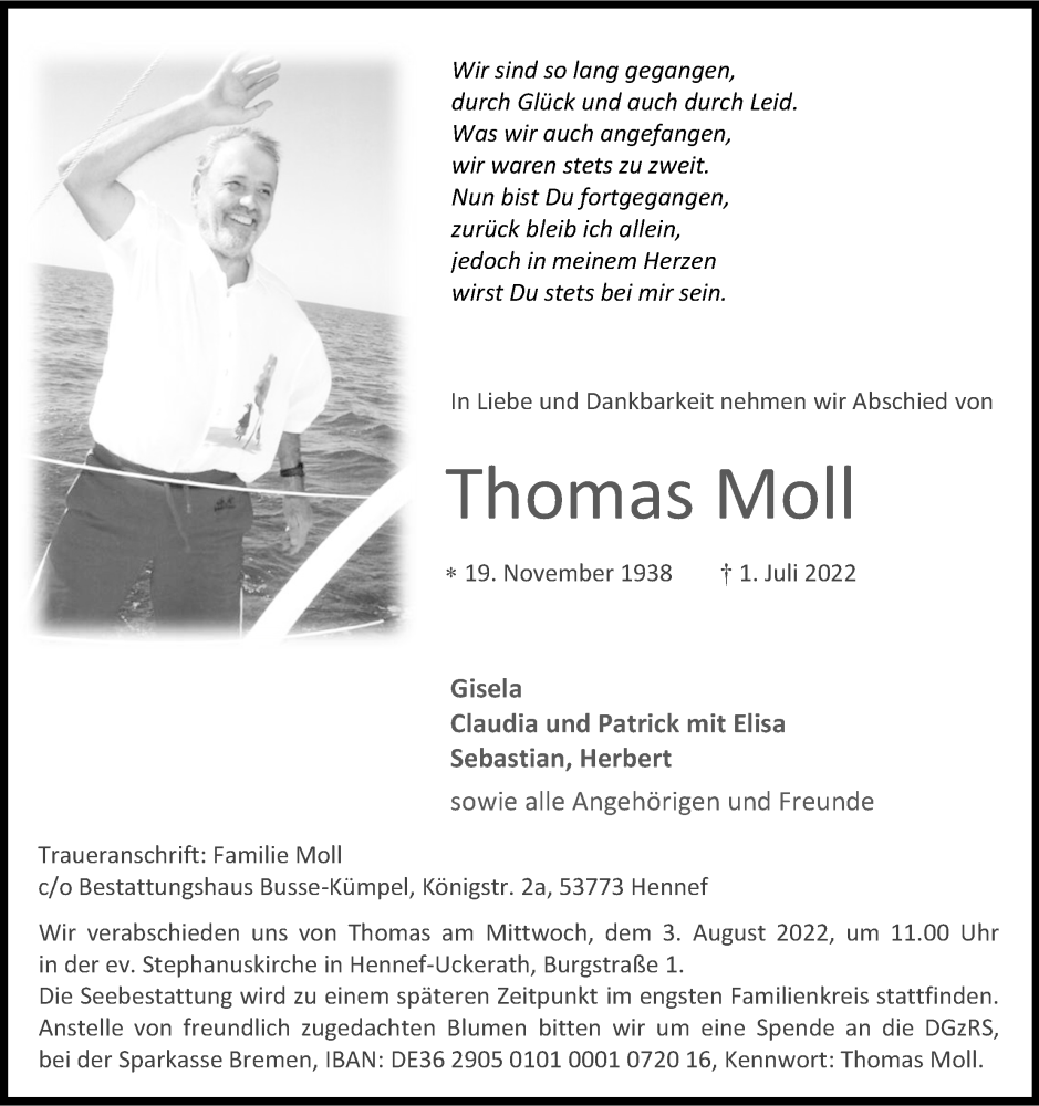  Traueranzeige für Thomas Moll vom 23.07.2022 aus Kölner Stadt-Anzeiger / Kölnische Rundschau / Express