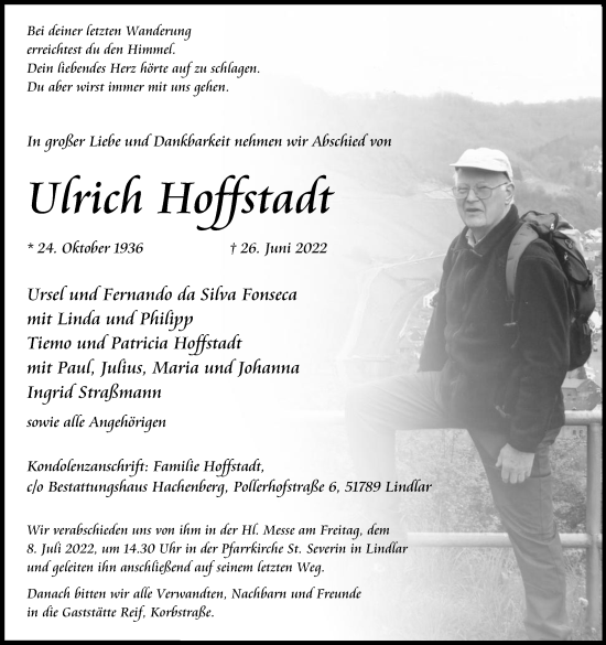 Anzeige von Ulrich Hoffstadt von Kölner Stadt-Anzeiger / Kölnische Rundschau / Express