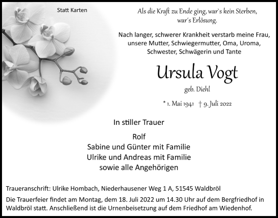 Anzeige von Ursula Vogt von  Lokalanzeiger 