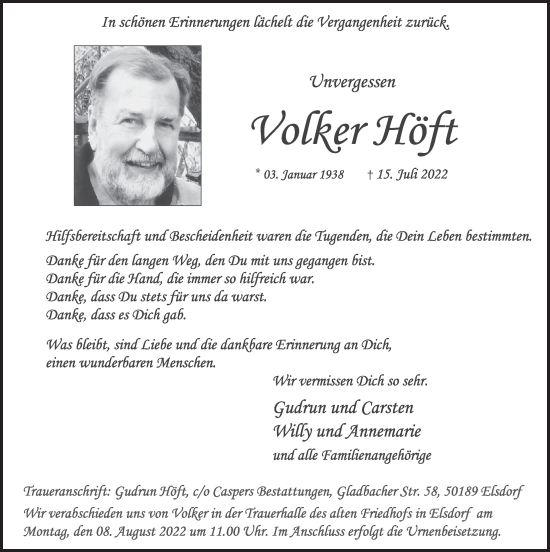 Anzeige von Volker Höft von  Werbepost 