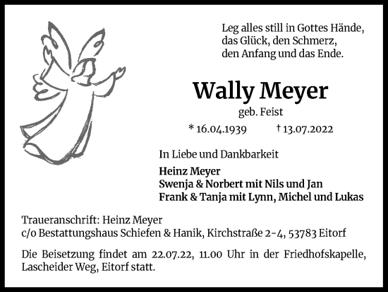 Anzeige von Wally Meyer von Kölner Stadt-Anzeiger / Kölnische Rundschau / Express