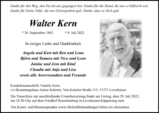 Anzeige von Walter Kern von Kölner Stadt-Anzeiger / Kölnische Rundschau / Express