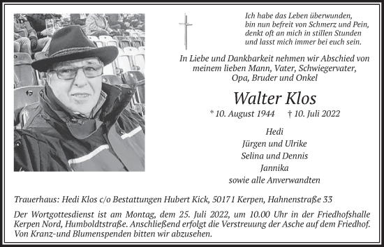 Anzeige von Walter Klos von  Werbepost 
