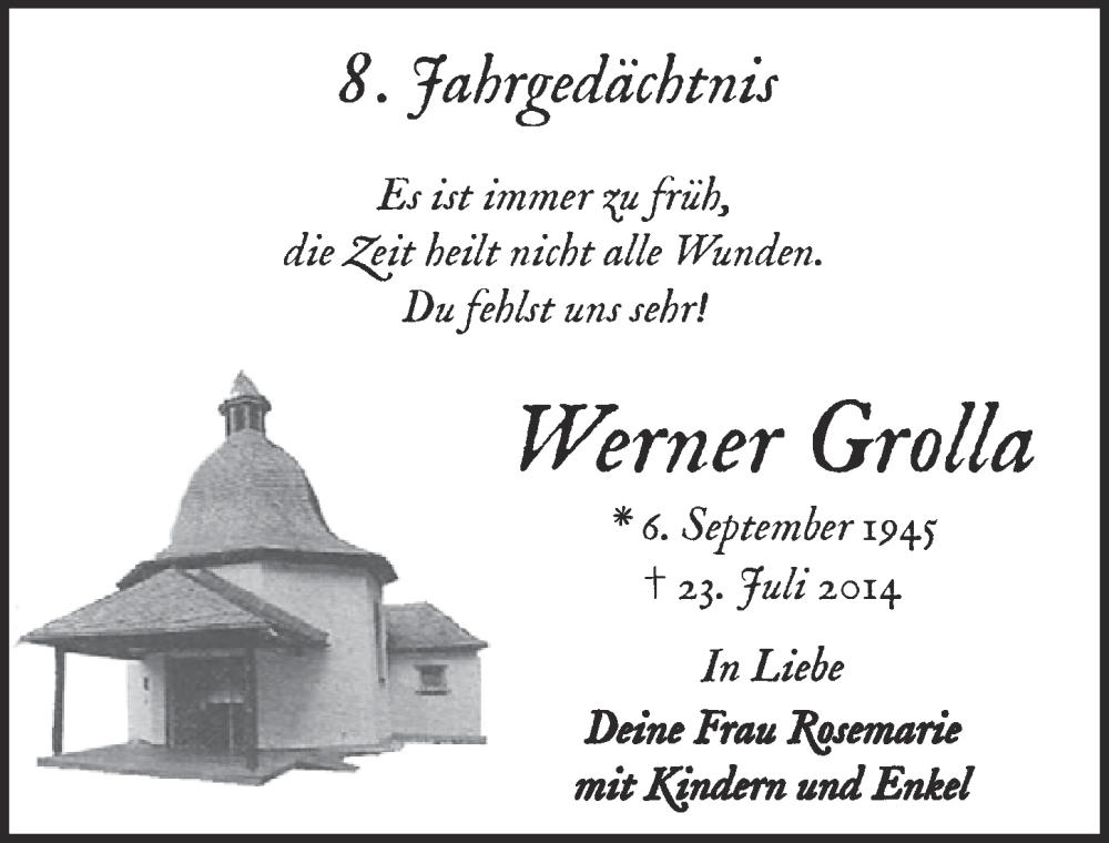  Traueranzeige für Werner Grolla vom 22.07.2022 aus  EXPRESS - Die Woche 