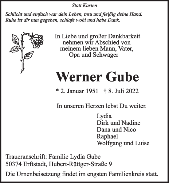 Anzeige von Werner Gube von  Werbepost 