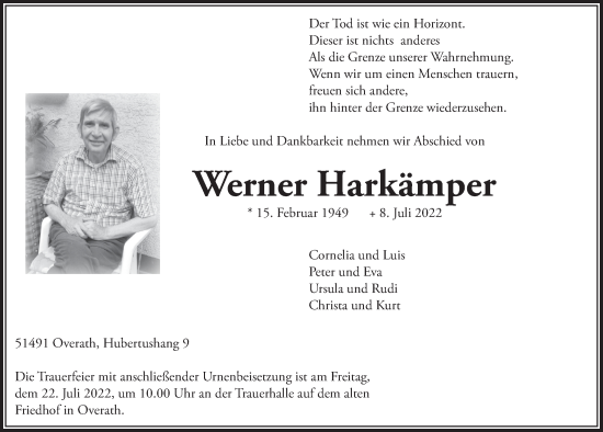 Anzeige von Werner Harkämper von  Bergisches Handelsblatt 
