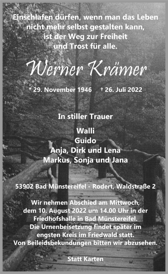 Anzeige von Werner Krämer von  Blickpunkt Euskirchen 
