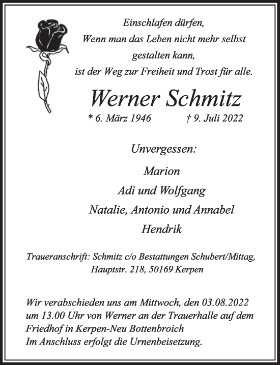 Anzeige von Werner Schmitz von  Werbepost 
