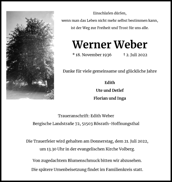 Anzeige von Werner Weber von Kölner Stadt-Anzeiger / Kölnische Rundschau / Express