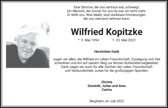 Anzeige von Wilfried Kopitzke von  Werbepost 