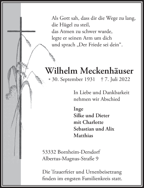 Anzeige von Wilhelm Meckenhäuser von  Schaufenster/Blickpunkt 