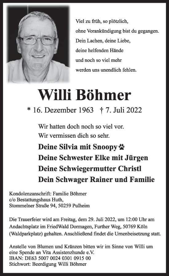 Anzeige von Willi Böhmer von  Wochenende 