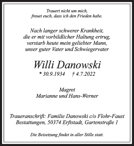 Anzeige von Willi Danowski von  Werbepost 