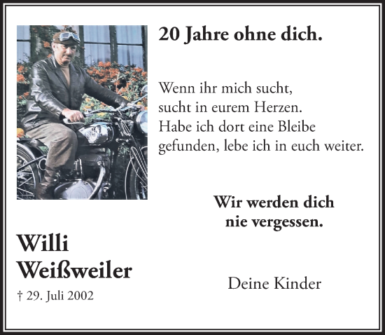 Anzeige von Willi Weißweiler von  Blickpunkt Euskirchen 