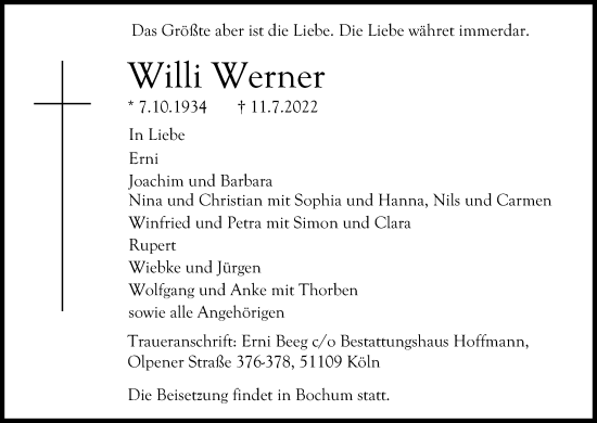 Anzeige von Willi Werner von Kölner Stadt-Anzeiger / Kölnische Rundschau / Express