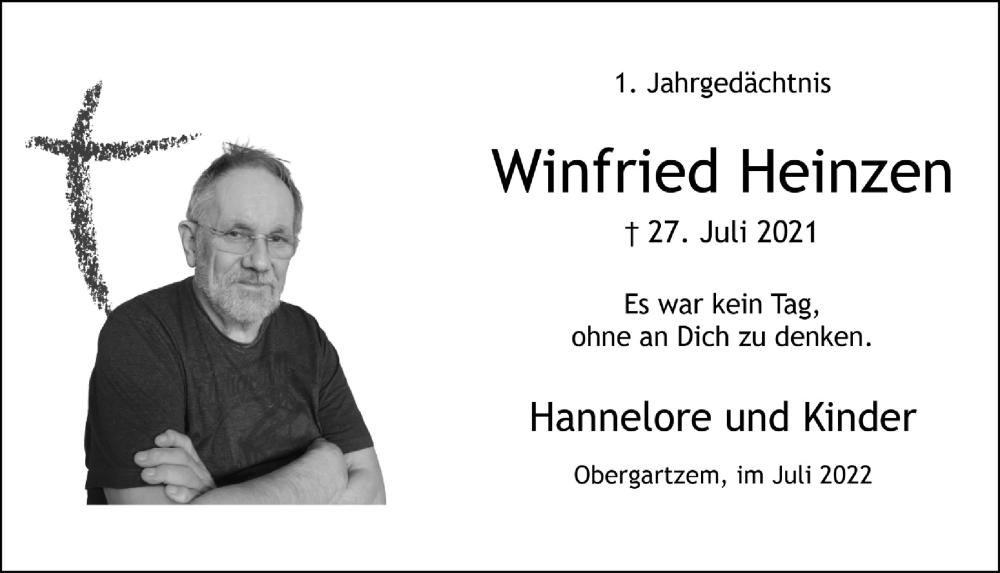  Traueranzeige für Winfried Heinzen vom 30.07.2022 aus  Blickpunkt Euskirchen 