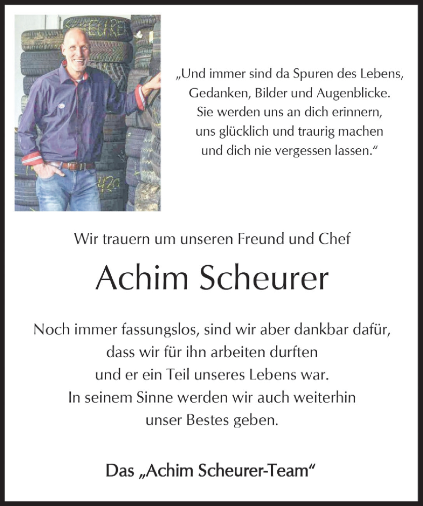  Traueranzeige für Achim Scheurer vom 05.08.2022 aus  Anzeigen Echo 