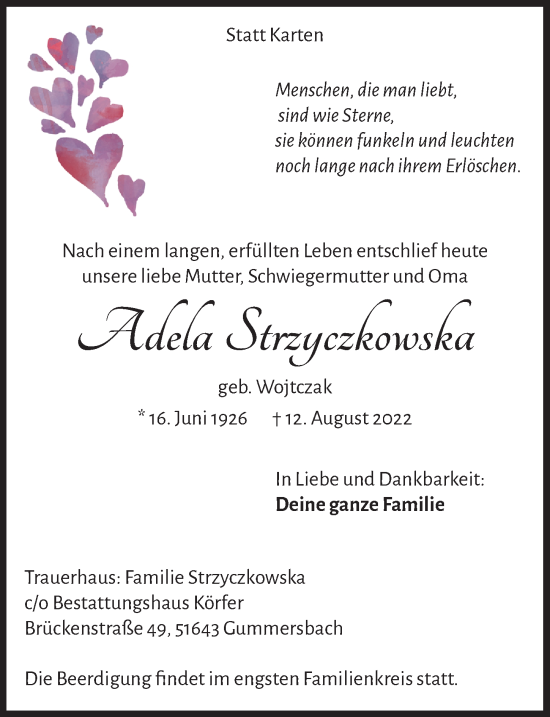 Anzeige von Adela Strzyczkowska von  Anzeigen Echo 