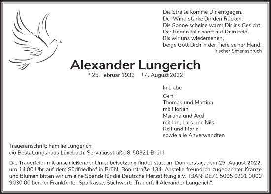 Anzeige von Alexander Lungerich von  Schlossbote/Werbekurier 
