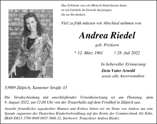 Anzeige von Andrea Riedel von  Blickpunkt Euskirchen 