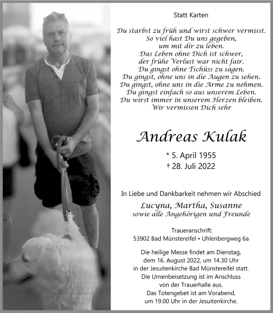 Anzeige von Andreas Kulak von  Blickpunkt Euskirchen 