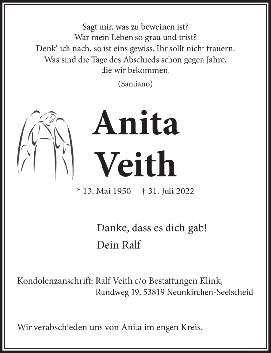 Anzeige von Anita Veith von  Extra Blatt 