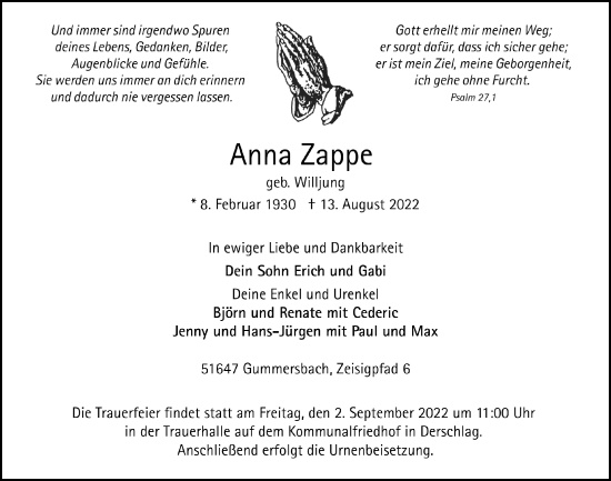 Anzeige von Anna Zappe von  Anzeigen Echo 