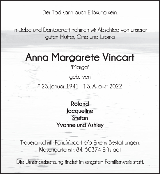 Anzeige von Anna Margarete Vincart von  Werbepost 