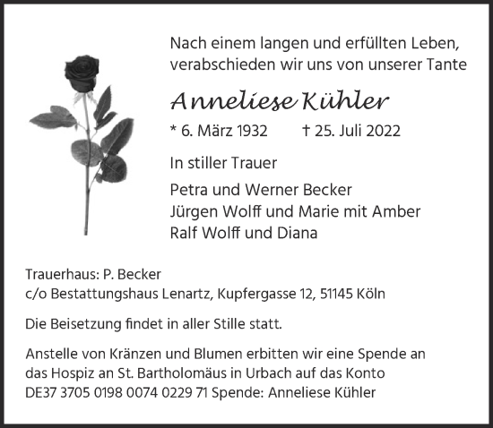 Anzeige von Anneliese Kühler von  EXPRESS - Die Woche 