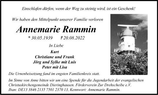 Anzeige von Annemarie Rammin von Kölner Stadt-Anzeiger / Kölnische Rundschau / Express