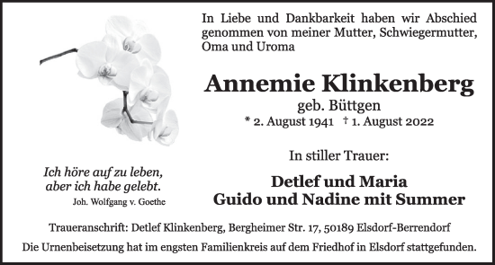 Anzeige von Annemie Klinkenberg von  Werbepost 