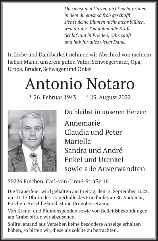 Anzeige von Antonio Notaro von  Wochenende 