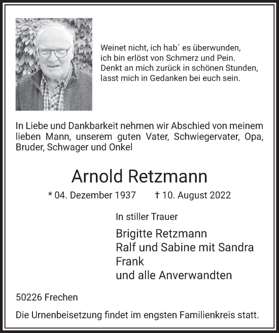 Anzeige von Arnold Retzmann von  Wochenende 