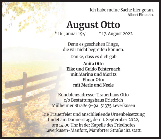 Anzeige von August Otto von Kölner Stadt-Anzeiger / Kölnische Rundschau / Express