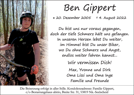 Anzeige von Ben Gippert von Kölner Stadt-Anzeiger / Kölnische Rundschau / Express