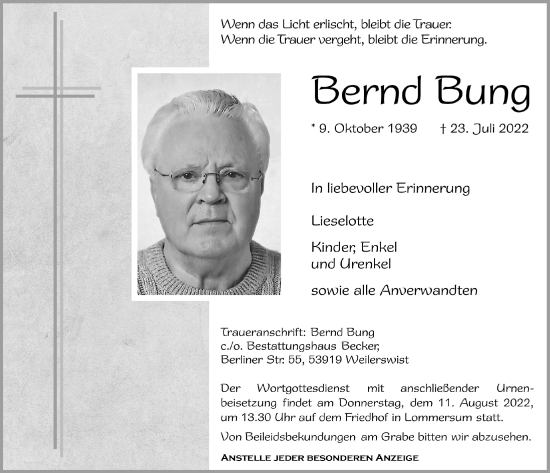 Anzeige von Bernd Bung von  Blickpunkt Euskirchen 
