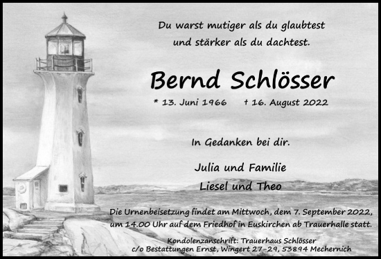 Anzeige von Bernd Schlösser von  Blickpunkt Euskirchen 