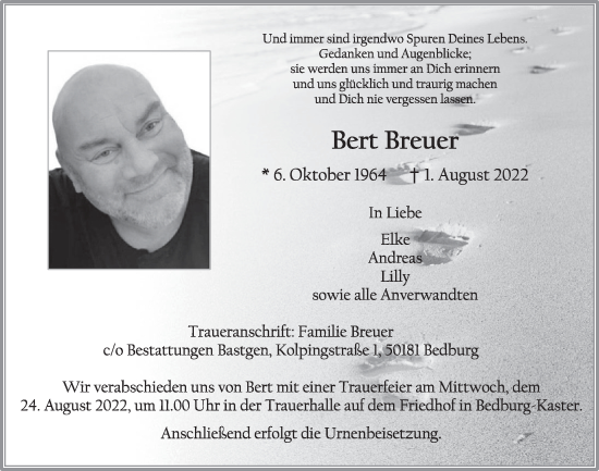 Anzeige von Bert Breuer von  Werbepost 