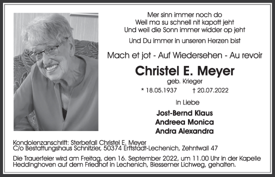 Anzeige von Christel E. Meyer von  Werbepost 