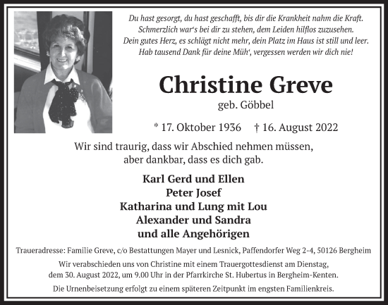 Anzeige von Christine Greve von  Werbepost 