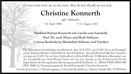Anzeige von Christine Konnerth von Kölner Stadt-Anzeiger / Kölnische Rundschau / Express
