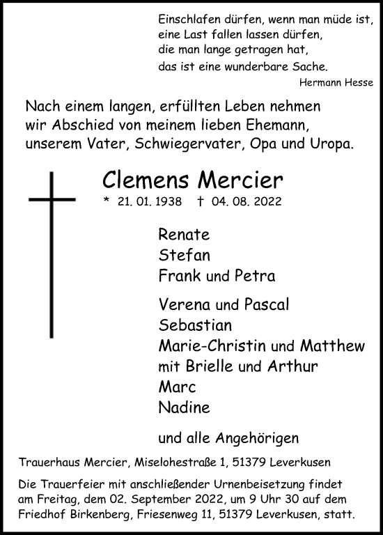 Anzeige von Clemens Mercier von Kölner Stadt-Anzeiger / Kölnische Rundschau / Express