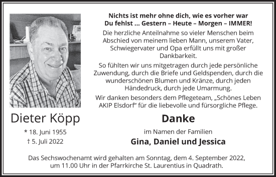 Anzeige von Dieter Köpp von  Werbepost 