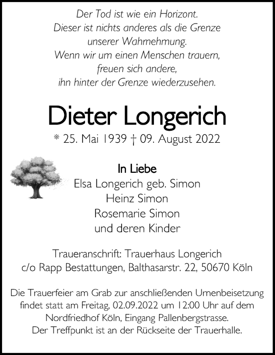 Anzeige von Dieter Longerich von Kölner Stadt-Anzeiger / Kölnische Rundschau / Express