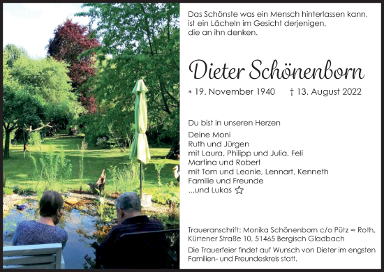 Anzeige von Dieter Schönenborn von Kölner Stadt-Anzeiger / Kölnische Rundschau / Express