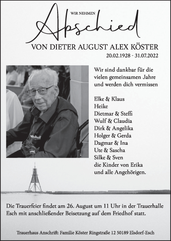 Anzeige von Dieter Audust Alex Köster von  Werbepost 