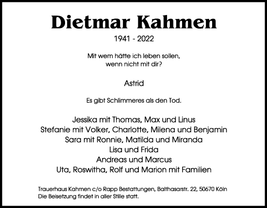 Anzeige von Dietmar Kahmen von Kölner Stadt-Anzeiger / Kölnische Rundschau / Express