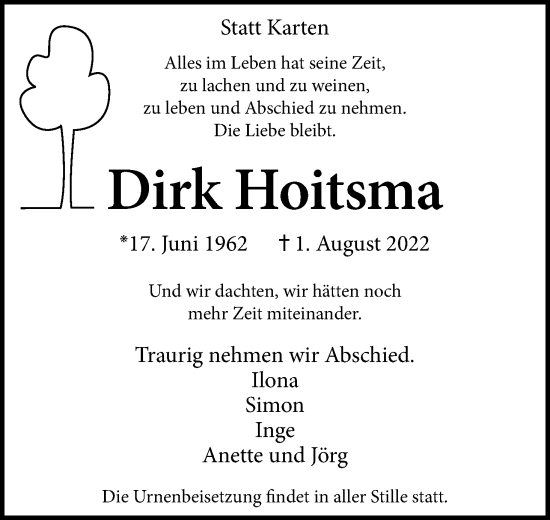 Anzeige von Dirk Hoitsma von Kölner Stadt-Anzeiger / Kölnische Rundschau / Express