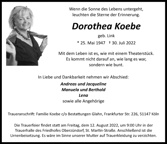 Anzeige von Dorothea Koebe von  EXPRESS - Die Woche 