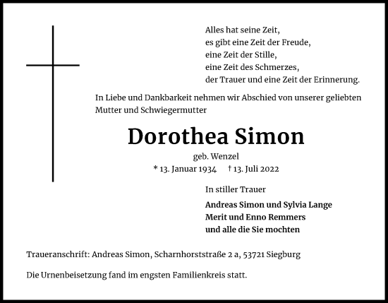 Anzeige von Dorothea Simon von Kölner Stadt-Anzeiger / Kölnische Rundschau / Express